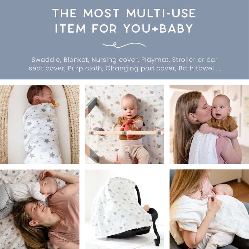 Cuddle Bug CuddleBug Swaddles for Newborns - 100% Muslin Cotton Baby Swaddle Blanket, Soft & Breathable, Large 4x4 Feet â€“ Muslin Cotton 4 Pack (Starry Nights), Baby Essentials for New Mom - Image 3